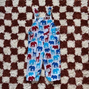 Vintage Kelly's Kids Red and Blue Animal Print Overalls